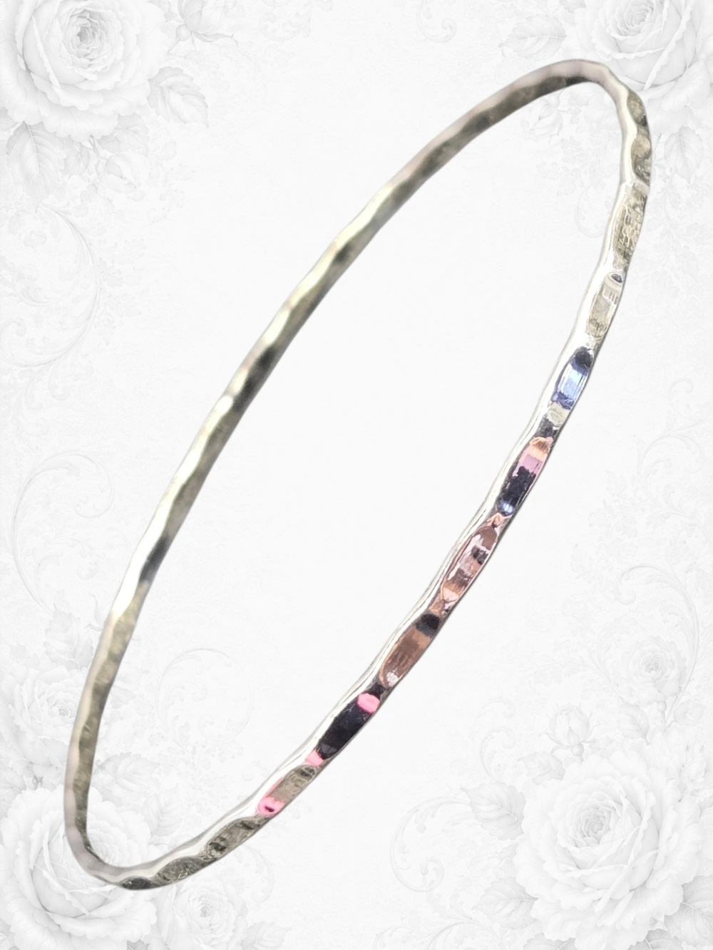 Hammered Thin Metal Bangle Bracelet - Silver Tone